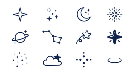 Dark blue celestial symbols and constellation icons © Japoi