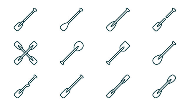 Different types of boat oars and paddles icons.