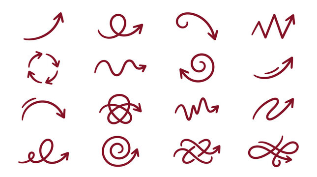 Red sketchy directional arrows and circular motion icons.