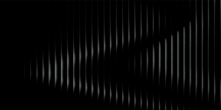 Abstract black metal texture with vertical slats and cinematic lighting. Dark industrial background featuring rhythmic metallic lines. Minimalist architectural pattern for modern web design.