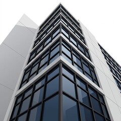 Obraz premium Low-angle view of a sleek modern skyscraper building with many windows and a gray exterior