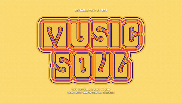Retro music soul editable text effect 70s 80s vintage neon line font style vector template
