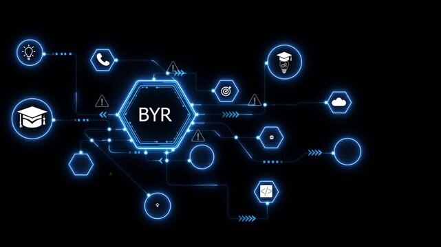 BYR Module Concept Digital Network Dashboard with Futuristic Neon Blue Tech Icons and Enterprise HUD Interface animated.