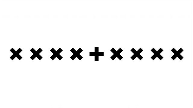 4K video overlay featuring an animated cross symbol that expands into a geometric array, creating a clean abstract transition with minimalist motion graphics