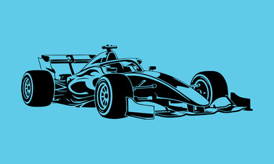 Naklejka premium High-Speed Formula Race Car Silhouette On Blue Background