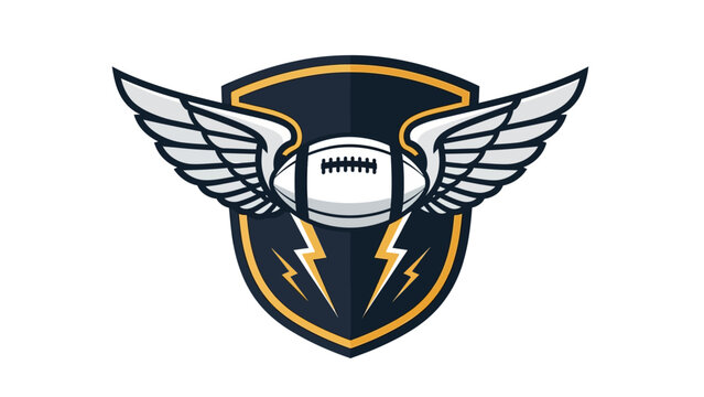 A shield with wings and a football surrounded by lightning bolts