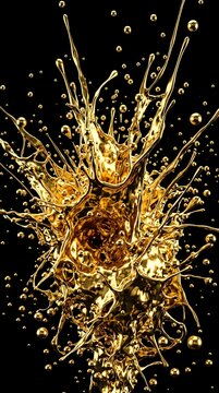 Dramatic 24K Gold Splash Asset: High-Energy Molten Fluid Explosion on Black Background