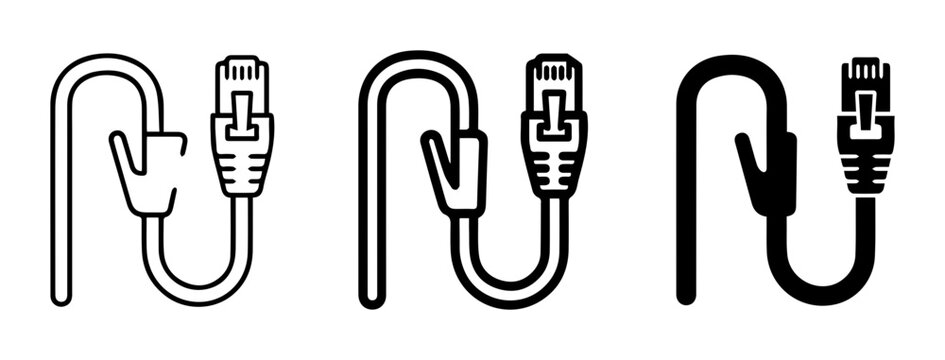 Ethernet Cable Icons, Network Cord Symbols, RJ45 Connector Graphics