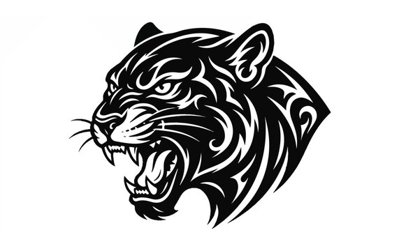 Black and white tiger head profile.