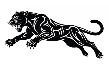 Fototapeta premium Black Panther in Motion Roaring Fiercely.