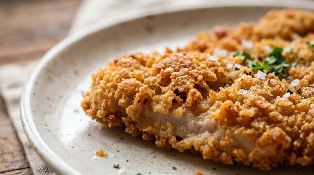 Veal schnitzel, crunchy texture close up