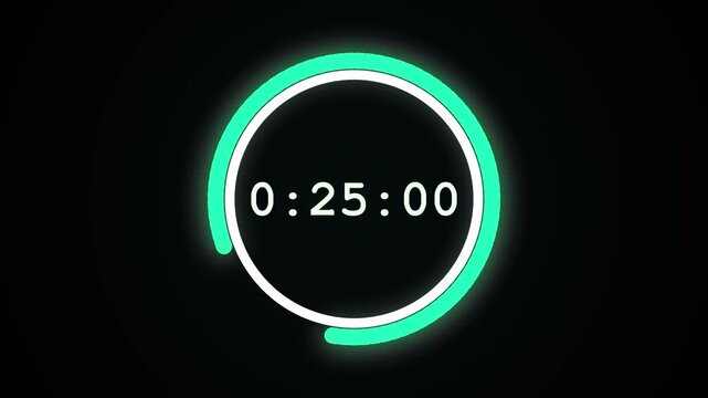 30 second countdown timer sequence with white number text glowing from 30 to 0 with solid green circle elements on black background 4K UHD