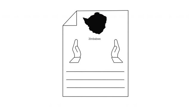 Zimbabwe map outline with hands and lines for text.