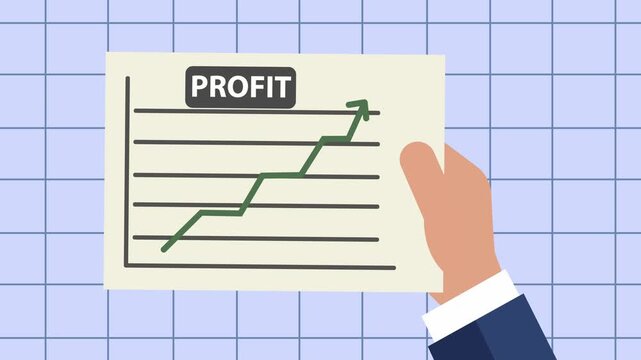 Businessman Holding Profit Chart with Rising Green Arrow, Financial Growth Concept cartoon animation