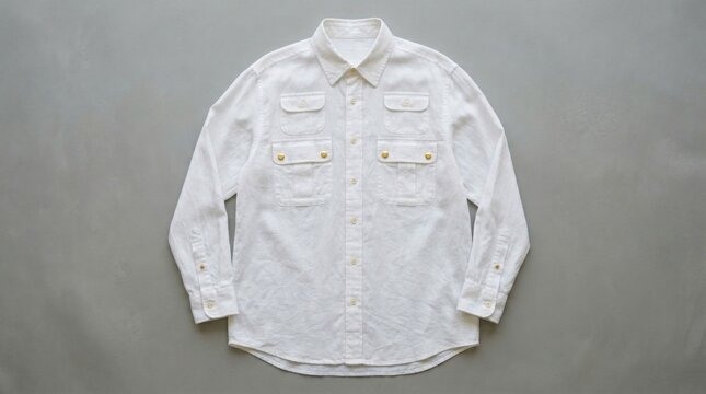 White long-sleeved shirt collar buttons down A 3D-rendered, empty chef jacket, with buttons, is isolated