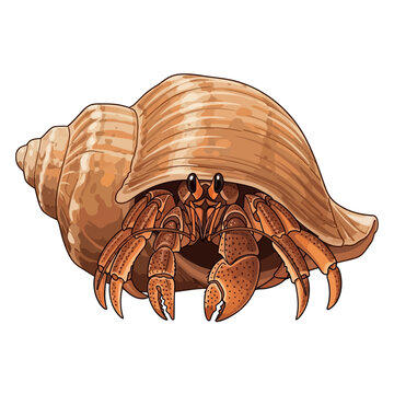 Brown Hermit Crab Snail Shell Coastal Flat Vector