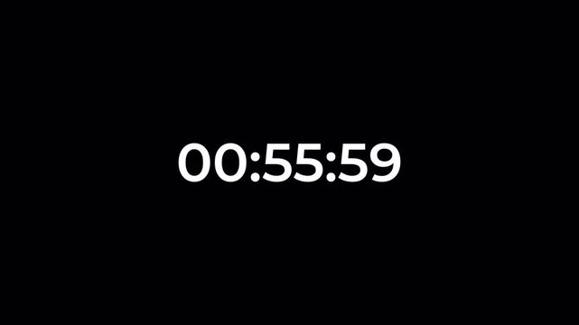 11 Hour Digital Timer Animation on Transparent Background, Count Up Stopwatch with Hours, Minutes and Seconds, 4K Alpha Channel