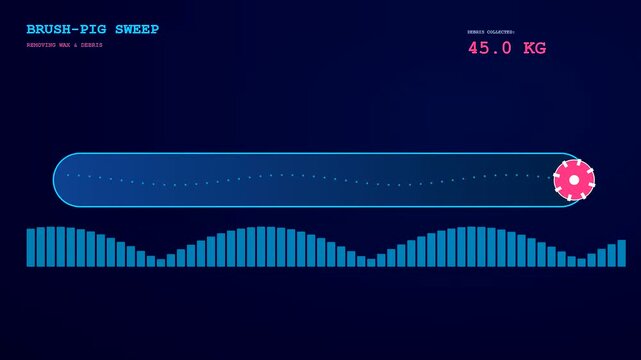 A pipeline pigging diagnostic tool travels through a metallic conduit while displaying real time wax removal data and changing weight measurements on a blue digital screen
