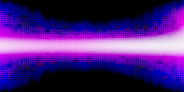 Purple abstract pixel texture bg video screen. Tv pattern background with square noise effect. Futuristic broadcast neon gradient banner for television. Modern vhs led static display element