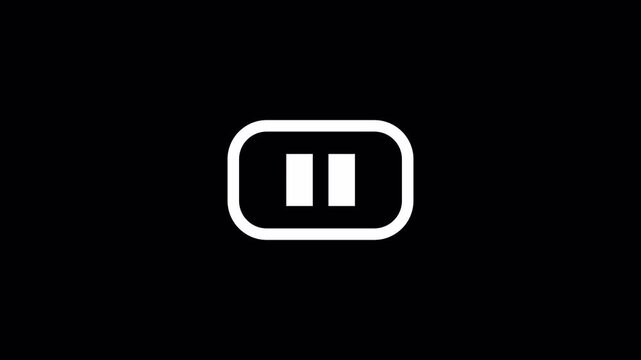 Minimal Pause Button Icon on Transparent Background, Media Player UI Motion Graphic, 4K Alpha Channel