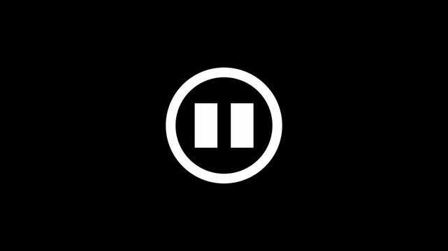 Minimal Pause Button Icon on Transparent Background, Media Player UI Motion Graphic, 4K Alpha Channel