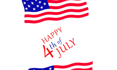 Fototapeta premium Happy 4th of July Greeting Design with Waving American Flags Isolated on Transparent Background