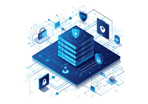 Complex flat vector infographic of cyber security network command center data protection
