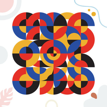Abstract Bauhaus Geometric Pattern Background with Layered Colorful Intersecting Circles