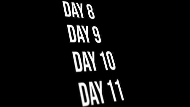 Day 1 to Days 31 scrolling video 3D effect, Blurred 4K Black Screen