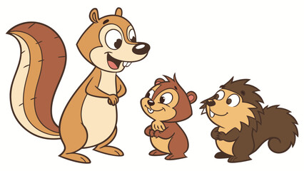 Fototapeta premium Cartoon squirrels gathered outside