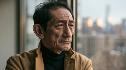 Naklejka premium Rent Burden Older Southeast Asian Athletic Man Apartment Focus