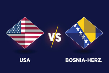 Obraz premium USA vs Bosnia and Herzegovina football match scoreboard broadcast template for FIFA World Cup 2026.