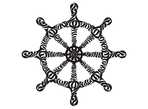 Black ship wheel icon