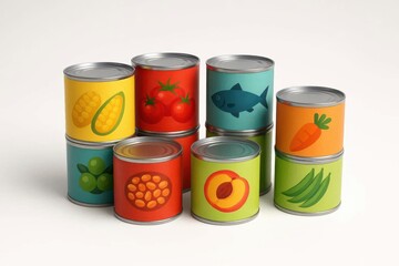 Obraz premium Assorted canned food collection for emergency pantry supplies and long term storage
