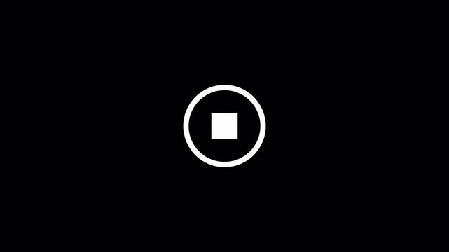 Minimal Stop Button Icon on Transparent Background, Media Player UI Motion Graphic, 4K Alpha Channel