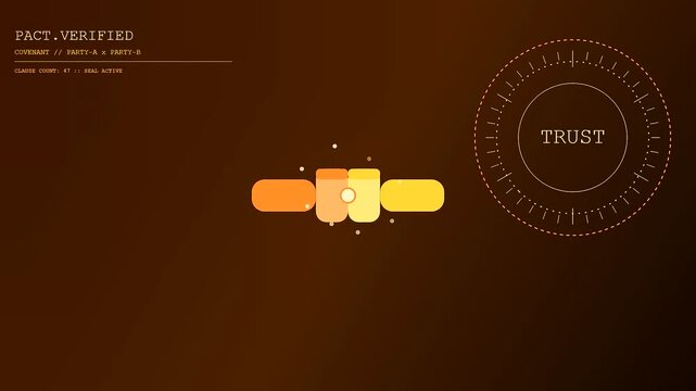 Ethics auditing protocols are visualized through a circular graphic interface with glowing segments and orange tones to show data validation in this digital animation