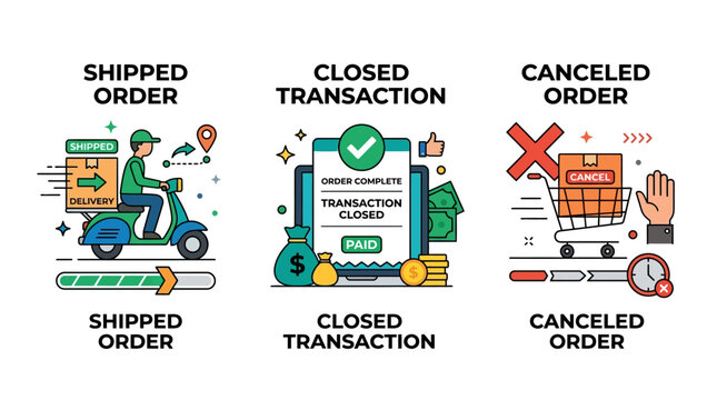 E-commerce order status icons set.
