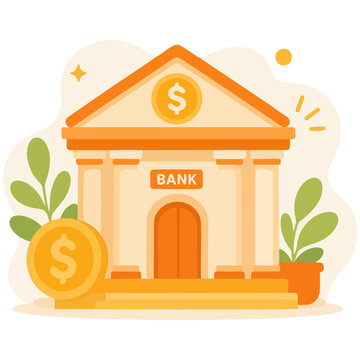 Bank building representing financial institution, banking services and secure money management illustration