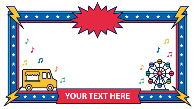 Colorful carnival frame, fun fair border, amusement park template, editable text