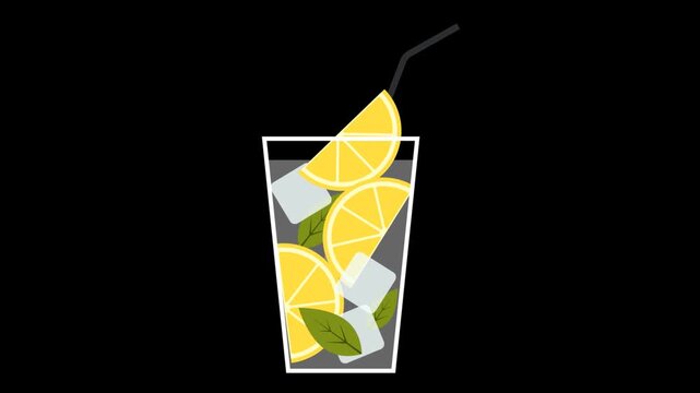 Fresh Lemon Slice Falling Into Glass Animation on Transparent Background 4K Motion Graphics