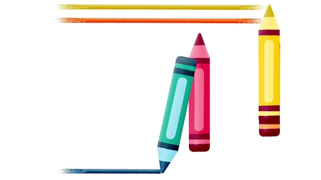 2D Animated Colorful Crayons with Drawing Lines for Kids Education
