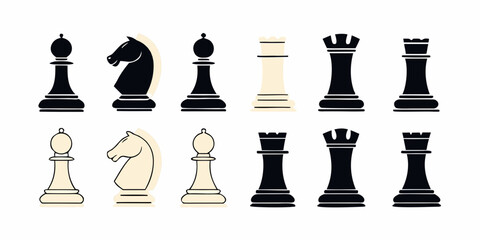 Chess Pieces Vector Illustration With Black And White Color Scheme © Sukla