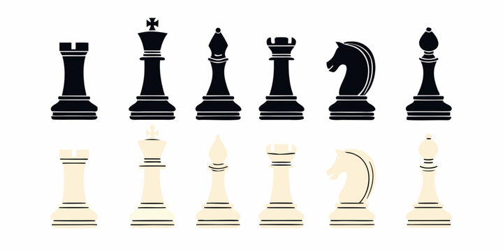 Chess Pieces Set Black And White Vector Illustration