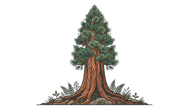 Contemporary Sequoia Tree Color Line Illustration