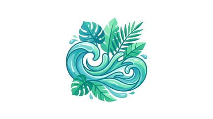 Obraz premium Abstract Water Wave and Tropical Leaves Illustration.
