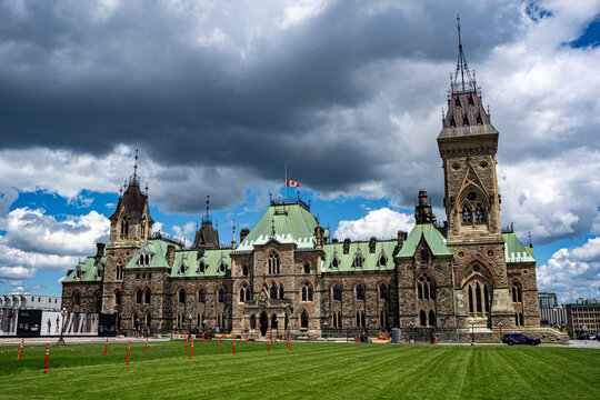 View of the East Block on Parliament Hill in Ottawa. Ottawa, Canada - June 24, 2026.