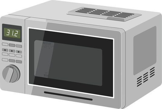 Modern silver microwave oven kitchen appliance vector illustration, electric cooking device isolated on white background