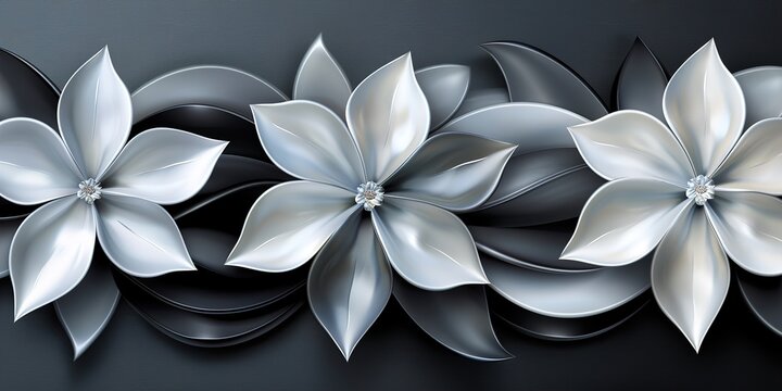 Monochromatic Abstract Flowers with Metallic Petals and Gemstone Centers