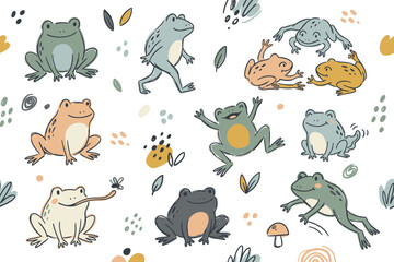 Obraz premium Cute Hand Drawn Frog Clipart Collection Cartoon Amphibian Doodle Sticker Set