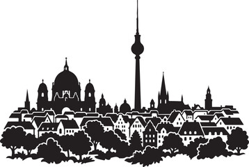 Fototapeta premium Berlin cityscape, Germany skyline, black silhouette, vector illustration, urban landscape, travel icon